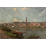 LAWNAY Post Impressionist school Waterford across the River 38cm x 55cm bears label verso Rousseau L