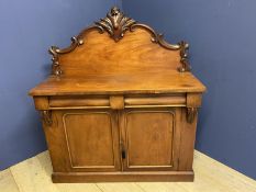 Victorian, light mahogany chiffonier with carved back, 119l x 42d x 138h cm. Condition: general
