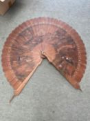 Extremely large and unusual Japanese wooden fan, the front painted with figures in landscape of