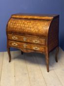 Excellent c18 parquetry cylinder desk over 2 long drawers, German, C1775, 101h x 94w x 52.5w cm.