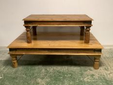 1 large Indian style low table 40cm H x 148cm W x 90cm D & a small one (2) Condition: general wear