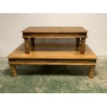 1 large Indian style low table 40cm H x 148cm W x 90cm D & a small one (2) Condition: general wear