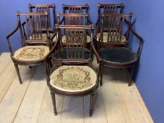 Set of 8 Regency style mahogany round seat arm chairs. Condition: General wear, 1 seat front