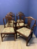 Set of 5 C19th Wheatear design side chairs & an earlier mahogany arm chair, all with matching drop