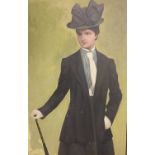 C20th oil, "Lady with an umbrella and hat dressed as Suffragette " inscribed and titled verso H