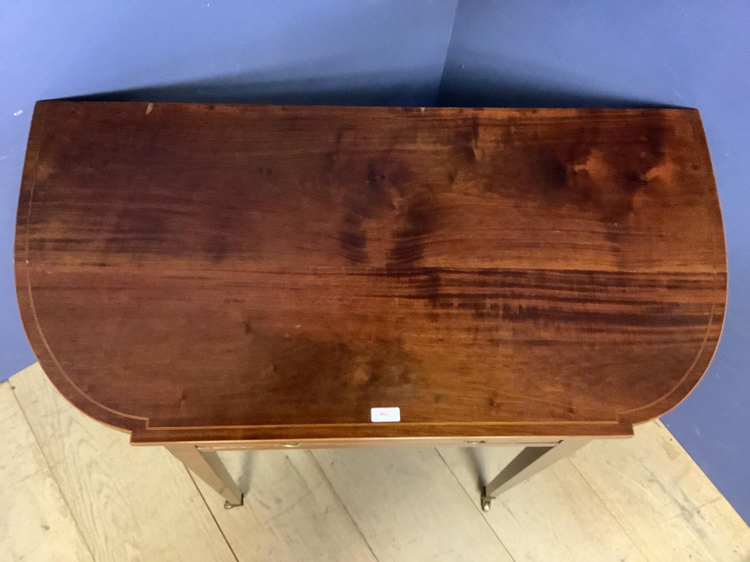 Inlaid mahogany side table with single drawer, 76h x 106w x 53d cm. - Image 3 of 3
