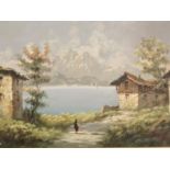 C20th, Continental Scene, C1935 "Swiss Lake", indistinctly signed lower left, 48.5 x 68.5cm,