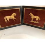 Pair of Victorian gilt/brass horse relief pictures. A circus horse and a hunter. 49 x 59 overall