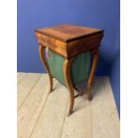 Early C19 German empire, applewood & rosewood fitted workbox beneath a hinged lid above a pleated