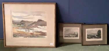 Watercolour of Silvery Morning Loch Carron by R.Hardie Condie 32cm x 42cm & 2 prints of