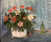 GEORGE S WISSINGER C20th, oil, Still Life with bottle 2002, 49 x 59cm, framed, Condition:Good