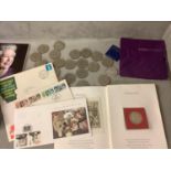 Qty of coins and stamps including Royal Mail Millenium stamps, first day covers, and interesting