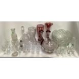 Collection of glassware, 50 items including wine glasses, vases, fruit bowls, decanter & large punch