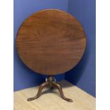 George III mahogany snap top circular pedestal table on tripod base 82 cm dia. X 63 cm H Condition