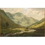 After W F STEAD (1863-1940), English School, oil on canvas, "Highland Landscape, early C20th, 63.5 x