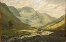 After W F STEAD (1863-1940), English School, oil on canvas, "Highland Landscape, early C20th, 63.5 x