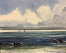 GEORGE S WISSINGER C20th, oil, Seascape with boats and combers, 2018, 39.5 x 49.5cm, framed,