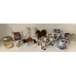 S Fielding & Co, Peek Frean Biscuit barrel (15cm H) & quantity of pottery and ironstone jugs and
