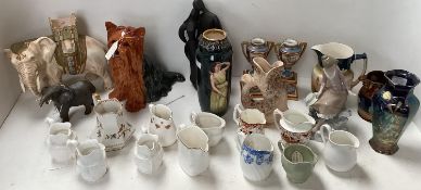 Collection of ceramics including Fields Crown Devon Ivrine elephant 23 cm H Beswick Yorkshire