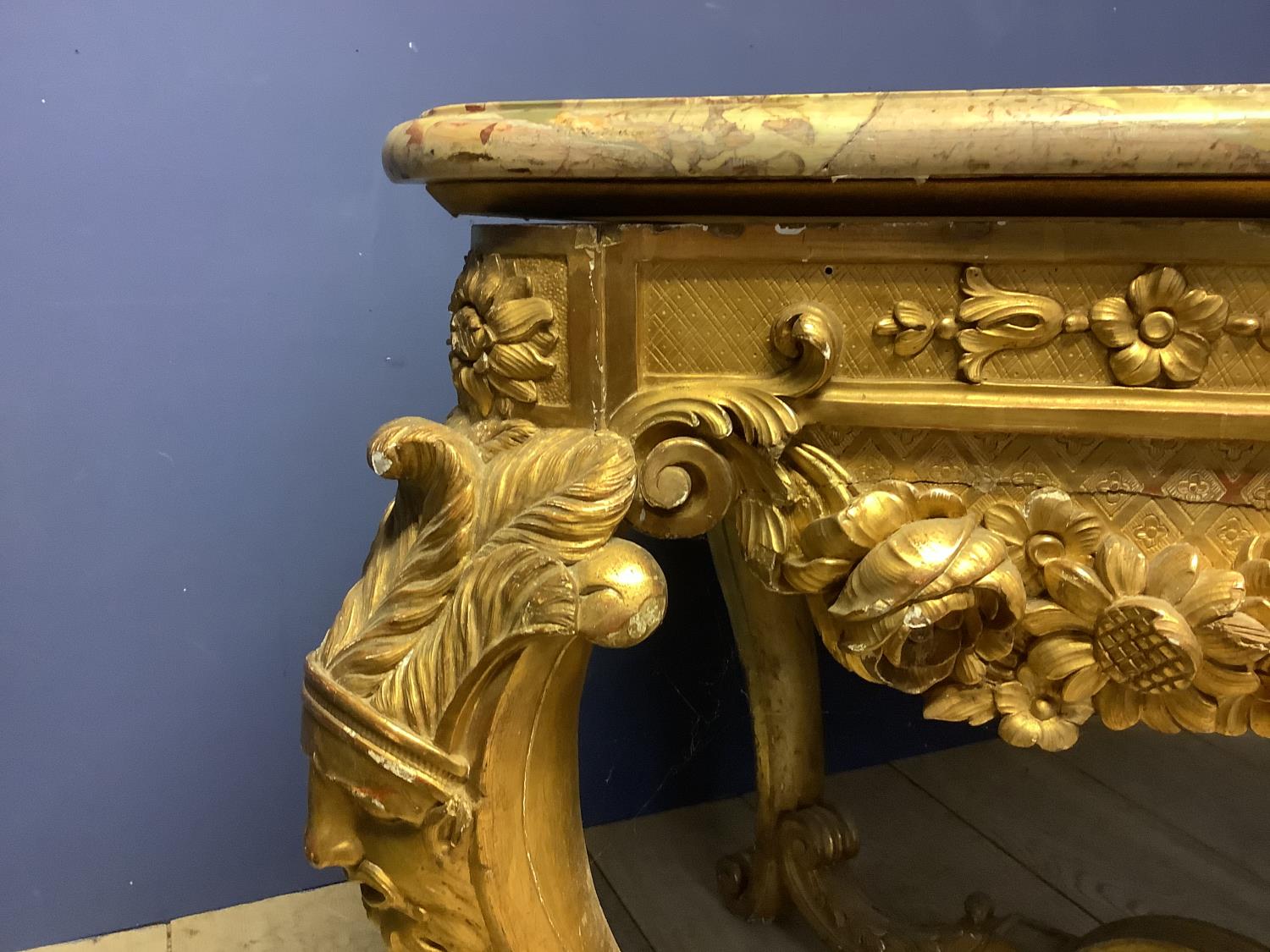 Early C18th/C19th giltwood side table in the manor of William Kent, elaborately carved & gilded unde - Image 6 of 12