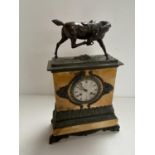 Fine quality late C19th French mantle clock in Siena marble, half hour strike, surmounted with a