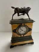 Fine quality late C19th French mantle clock in Siena marble, half hour strike, surmounted with a