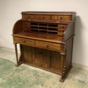 Victorian oak roll top desk with fitted interior. 124cm H x 123cm W 63cm D