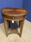 Small French late C19th Amarath and pearwood crossbanded circular 2 tier occasional table with a