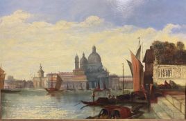 RICHARD PARKES BONINGTON (1802 - 1828), oil on panel, "Grand Canal, Venice", signed lower right,
