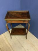 C19th small French side table with woodcut marquetry ormolu galleries & decoration.74cm H x 52cm