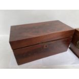 Regency inlaid mahogany sarcophagus tea caddy with 2 lidded compartments & ring handles 31cm L