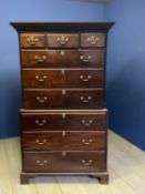 Good quality George III chest on chest in black walnut with 6 long & 3 short drawers, English,