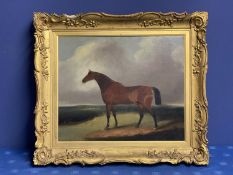 C18th/C19th, English School, Oil on canvas, "Horse in a Landscape", 49.5 x 59.5cm in gilt frame,