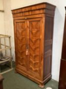 Unusual late C18th early C19th German cherrywood armoire, 222cm H x 58cm D x 132 W. Condition: