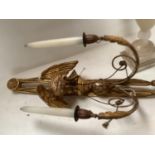 Regency Gesso, twin branch applique with large eagle finial approx 70 cm H (Condition some wear to