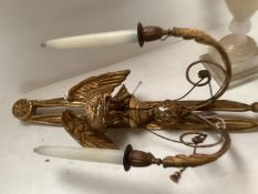 Regency Gesso, twin branch applique with large eagle finial approx 70 cm H (Condition some wear to