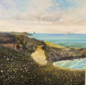 GEORGE S WISSINGER (C20th ), oil, Seascape Pescudero, California, 2012, 58.5 x 58cm, framed.