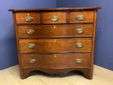 Good Regency serpentine boxwood string inlaid mahogany chest of 3 short over 3 long graduated