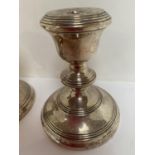 Pair Hallmarked Silver weighted candlesticks, Birmingham 1961 maker B & Co. Condition: General wear