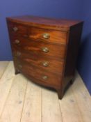 George III inlaid mahogany bowfront chest of 2 short over 3 long graduated drawers on splayed