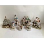 Small collection of C19th & C20th Continental porcelain figures, including 2 pairs of lovers & a