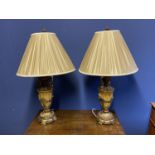 Pair modern classical style urn shaped table lamps approx 45 cm H and pleated shades