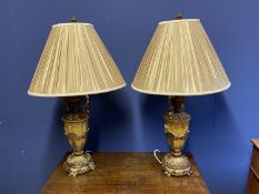 Pair modern classical style urn shaped table lamps approx 45 cm H and pleated shades