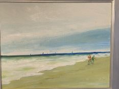 GEORGE S WISSINGER C20th, oil, Seascape "Beach Combers"39 x 49cm, framed, Condition: Good