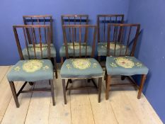 Set of 6 William IV mahogany dining chairs with inlaid tapestry over stuffed seats. Condition: