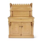 A Victorian Gothic pine chiffonier , 113cm wide, 51cm deep, 152cm high. Provenance: Prue Leith,