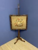 William IV rosewood tapestry pedestal pole screen, 62 x 65cm. Condition: good, general wear.