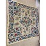 Antique crewel and bead work tapestry 170 x 167 cm with provenance bears old label "Calley. Burderop