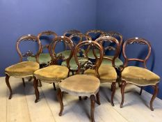 11 Victorian walnut balloon back chairs including set of 5, set of 4 & pair. Condition: General wear