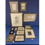 Paintings, drawings, early photographs of figures, including pencil nude - possibly Sidney Harold